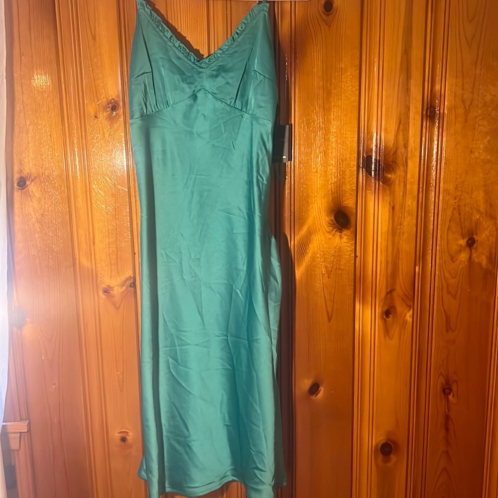 green satin slip dress